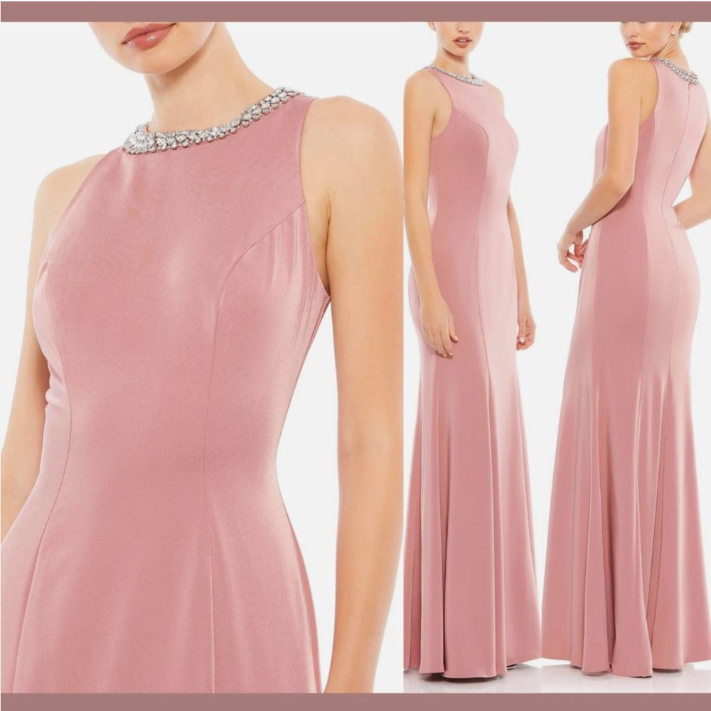 NWD $358 MAC DUGGAL [ SZ 0‎ ] Embellished Neck Trumpet Gown in Rose Pink #Q497